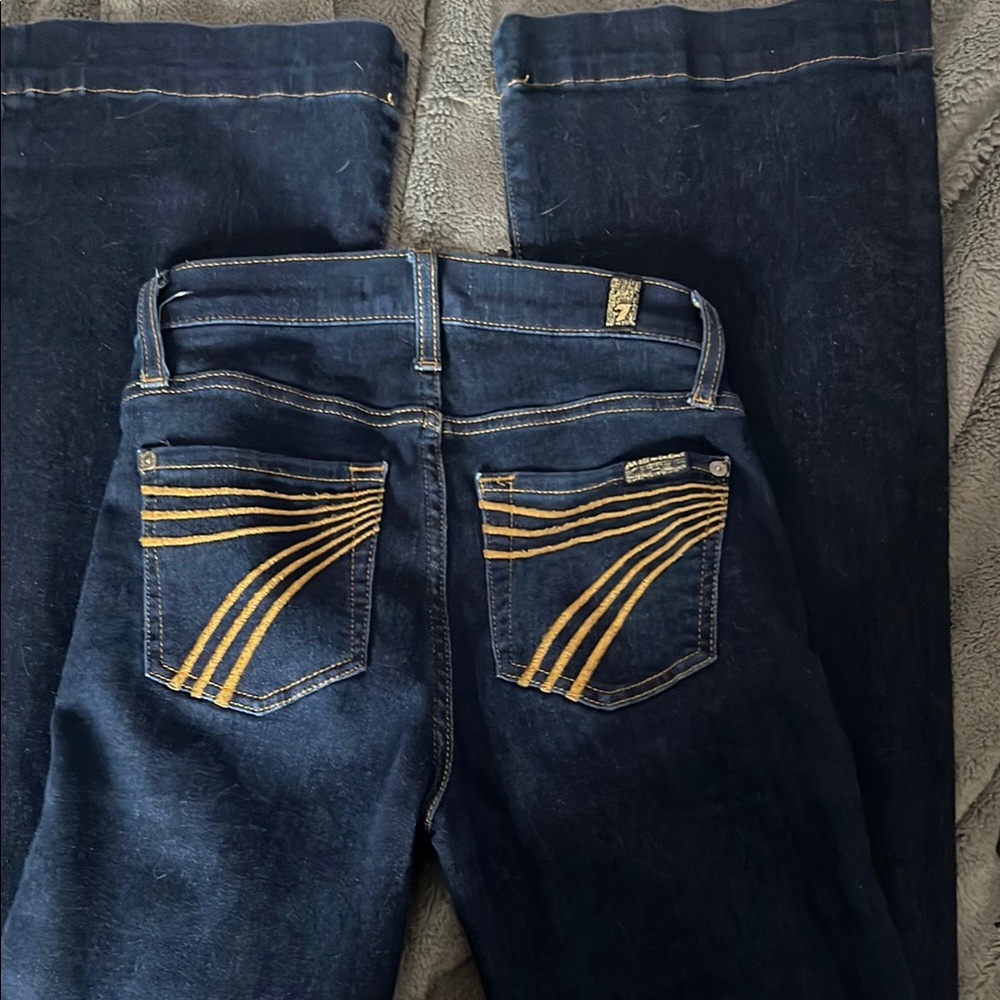 7 For All Mankind Dark Blue Jeans with Gold Stitching
